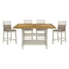 5pc Dining Set Counter Height Table Base with 2 Shelves, 4 Upholstered Counter Height Chairs Light Oak and Gray Finish Casual Country Style Dining Woo