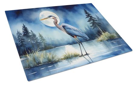 Blue Heron Under the Moonlight Glass Cutting Board Decorative Tempered Glass Kitchen Cutting and Serving Board Large Size Chopping Board