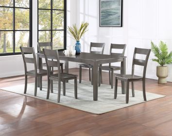 Transitional 7pc Dining Set Rectangular Table Wood Base Ladder Back Chairs Gray Finish Wooden Dining Room Furniture