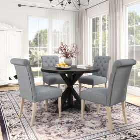 Banff 5-piece Dining Set, Cross-Buck Round Table with 4 Tufted Chairs, Gray