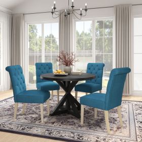 Banff 5-piece Dining Set, Cross-Buck Round Table with 4 Tufted Chairs, Blue