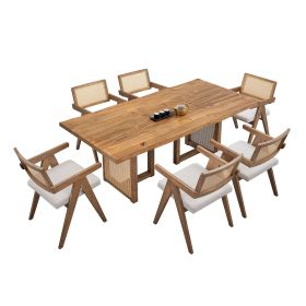 86.61 Inch Oversize Rectangular Waves Dining Table Set,7 PCS Wooden Dining Table and Chairs,Mid Century Modern Large Kitchen Set for Living Room