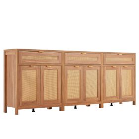 Rattan Cabinet with 6 Doors 3 Drawers Adjustable Shelves Set of 3 Natural