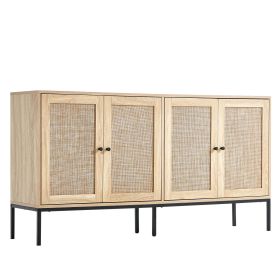 Rattan Cabinet Storage with 4 Magnetic Doors & Adjustable Shelves Natural