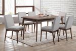 Modern 7pc Dining Set Ash Walnut Finish Dining Table 6x Side Chairs Foam Cushion Fabric upholstery