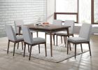 Modern 7pc Dining Set Ash Walnut Finish Dining Table 6x Side Chairs Foam Cushion Fabric upholstery