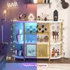 Bottle Wine Holder Stand Wine Cabinet With Outlet White Gold Liquor Bar With LED Light Coffee Bar Cabinet for Liquor and Glass