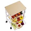 Kitchen Storage Rolling Cart, Kitchen Cart with Lockable Wheels, 4 Tier Metal Wire Basket Shelf Rolling Storage Cart White