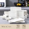 MALACASA Square Dinnerware Sets 28 Piece White Porcelain Plates and Bowls Set Salt Pepper Pot Salad Pasta Bowls Dinner Set