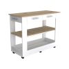 Tournament 6-Shelf 1-Door 3-Drawer 2-piece Kitchen Set, Kitchen Island and Kitchen Cart White and Light Oak