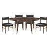 5pc Classic Luxury Dining Set Table with Self-Storing Extension Leaf and 4 Black Leather Upholstered Chairs Cherry Finish Dining Kitchen Wooden Furnit