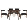 5pc Classic Luxury Dining Set Table with Self-Storing Extension Leaf and 4 Black Leather Upholstered Chairs Cherry Finish Dining Kitchen Wooden Furnit