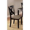 Brushed Black Solid wood 5pc Dining Set Table And 4x Chairs Brown Fabric Cushions Seats X-Cross Back Design Chairs Dining Room