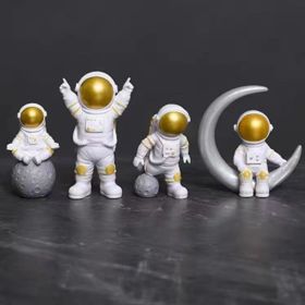 4pcs Small Creative Astronaut Ornaments; Desktop Ornaments; TV Cabinet Ornaments (Color: golden, size: 10.2*6cm)