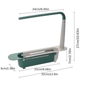 Sink Rack; Telescopic Drain Rack; Kitchen Supplies; Multi-functional Pull-out Storage Rack; Can Be Hung Dishwashing Rag Rack (Color: Green)