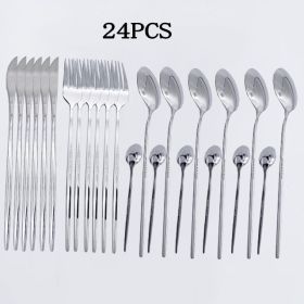 20pcs Gold Dinnerware Set Stainless Steel Cutlery Set Mirror Silverware Knife Fork Spoon Tableware Flatware Set Dishwasher Safe (Color: 24pc-cp)