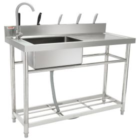 VEVOR Stainless Steel Utility Sink, 1 Compartment Free Standing Small Sink w/Workbench Faucet & legs (Product Type: Left Single Slot with Platform, Length: 39.4 inches)