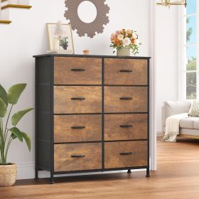 Dresser in the bedroom, tall dresser with 8 drawers, storage tower with fabric bin (Four: Wood grain color)