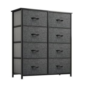 Dresser in the bedroom, tall dresser with 8 drawers, storage tower with fabric bin (Four: grey)