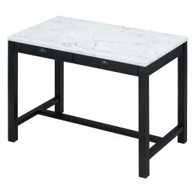 TREXM 5-Piece Modern Faux Marble Versatile Bar Table Set with Storage Drawers and Padded Stools (Color: as Pic)